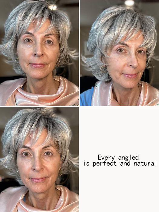 Short Gray Layered Synthetic Wigs With Roots By imwigs®