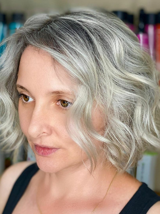 Balayage Short Grayish Blonde Wigs V Part Lace Synthetic Wigs By imwigs®
