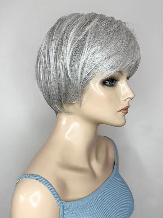 True Short Layers Platinum Gray Synthetic Wig By imwigs®