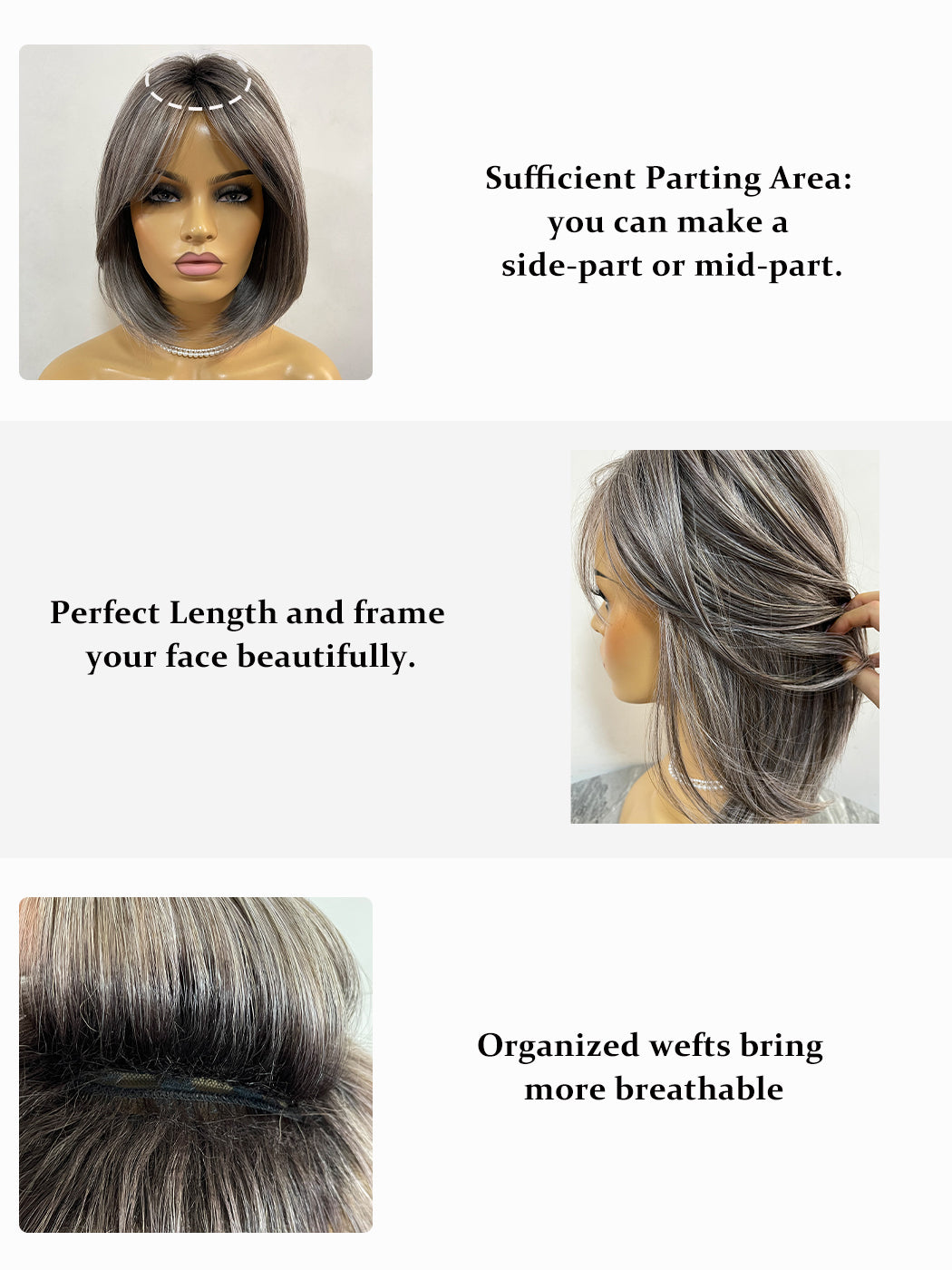 Best Long Bob Gray Rooted Synthetic Wig By imwigs®