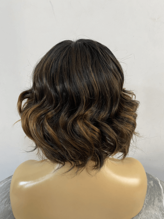 Short Length (12 Inch) Curly Bob Mixed Brown Synthetic Wig By imwigs®