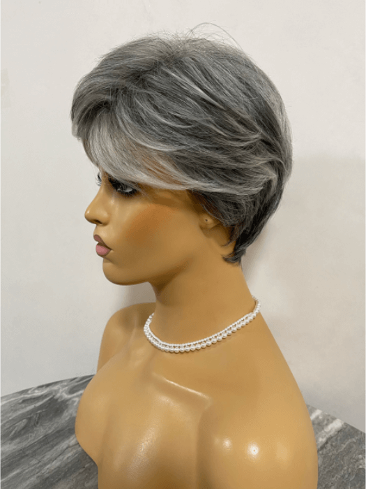 Short Spiky Gray Mixed Human Hair With Synthetic Wigs By imwigs®
