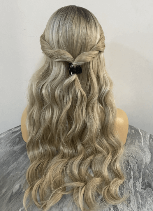 24 Inch Long Ombre Blonde Highlighted Waved Lace Part Wig By imwigs®