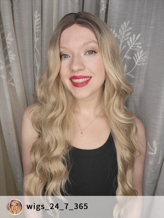24 Inch Long Ombre Blonde Highlighted Waved Lace Part Wig By imwigs®