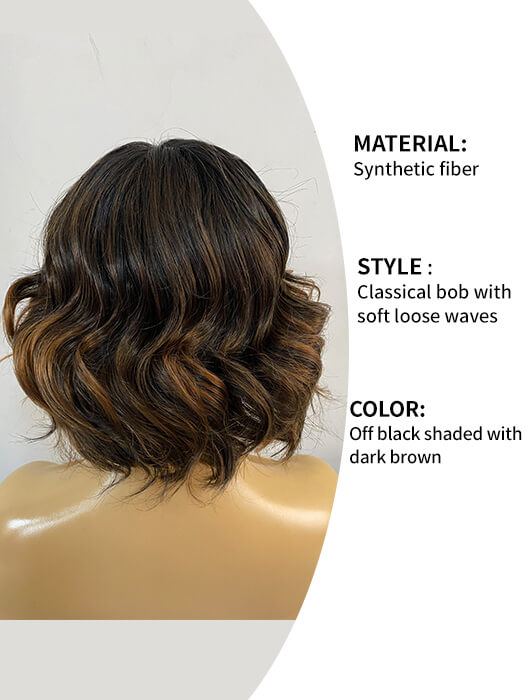 Short Length (12 Inch) Curly Bob Mixed Brown Synthetic Wig By imwigs®