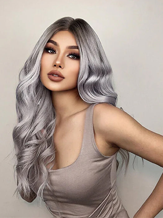 Cascading layered Long Beach Waves Lace Front Synthetic Wig By imwigs®