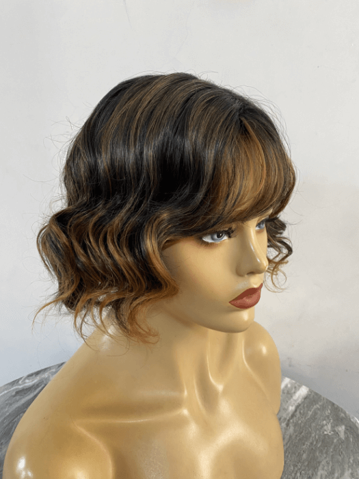 Short Length (12 Inch) Curly Bob Mixed Brown Synthetic Wig By imwigs®