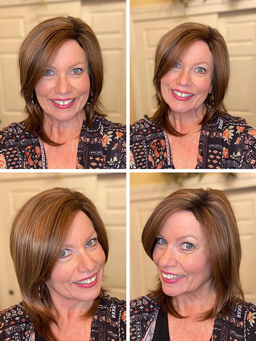 Medium Straight Side Part Layered Brown Synthetic Wig With Highlight By imwigs®