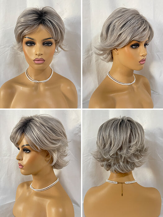 Short Gray Layered Synthetic Wigs With Roots By imwigs®
