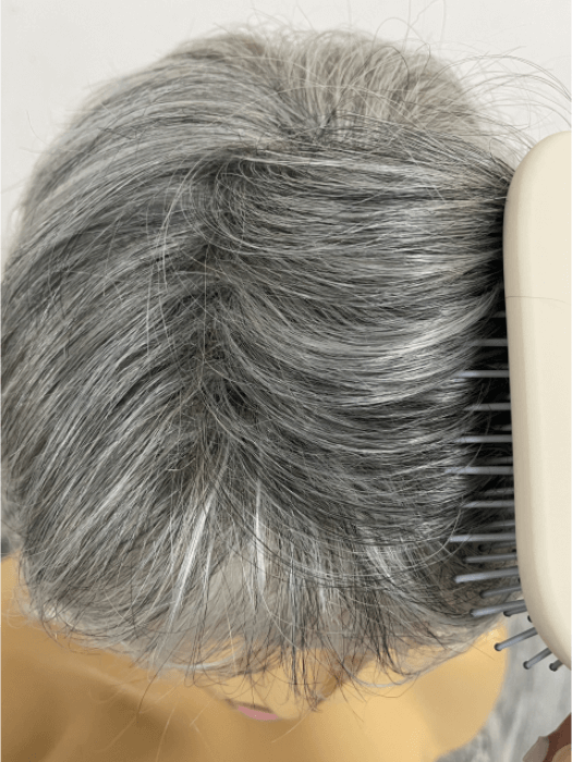 Short Spiky Gray Mixed Human Hair With Synthetic Wigs By imwigs®