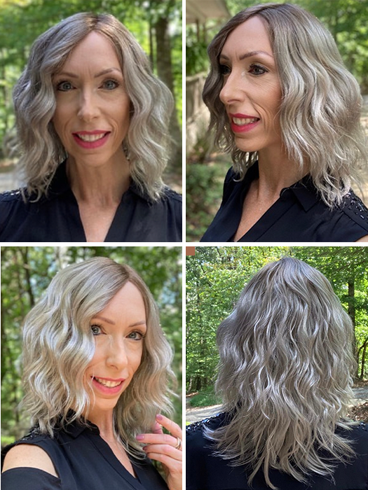 Sublime Middle Length Curly Silver Blonde Mono Part Synthetic Wig By imwigs®