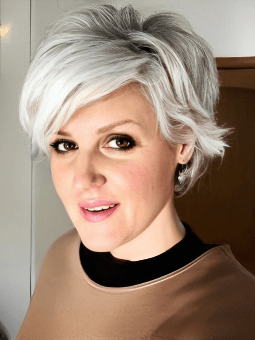 Gray Pepper Short Layered Wavy Synthetic Wig By imwigs®