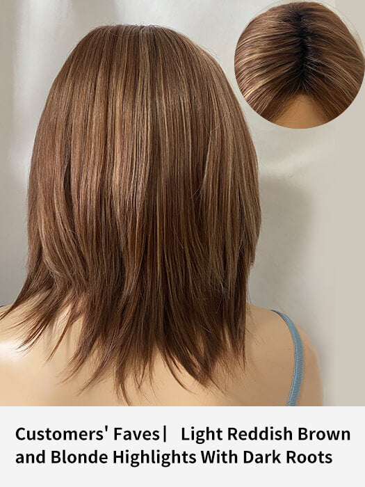 Medium Straight Side Part Layered Brown Synthetic Wig With Highlight By imwigs®