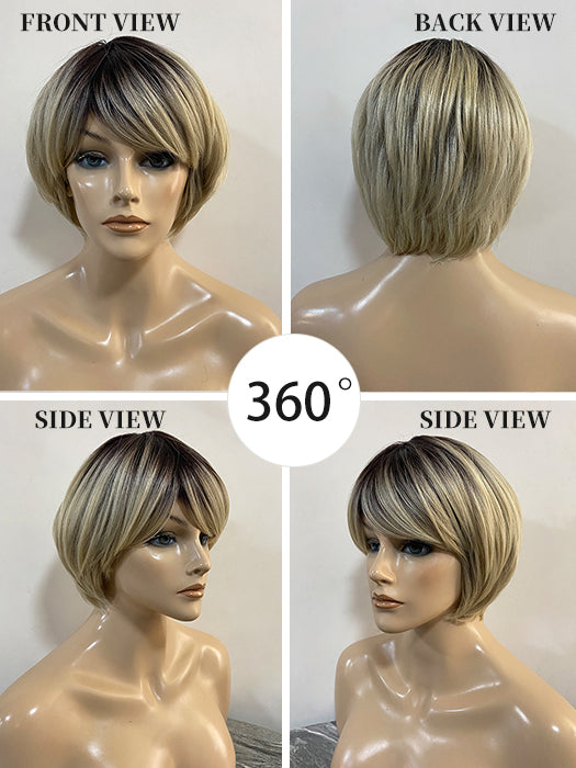 Ombre Short Straight Bob Synthetic Wig With Roots By imwigs®