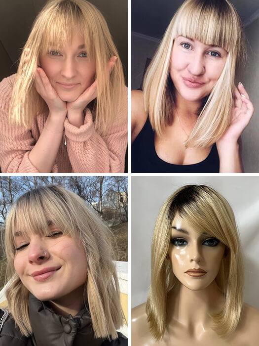 Shoulder Length Straight Blonde Rooted 100% Human Hair Wigs By imwigs®
