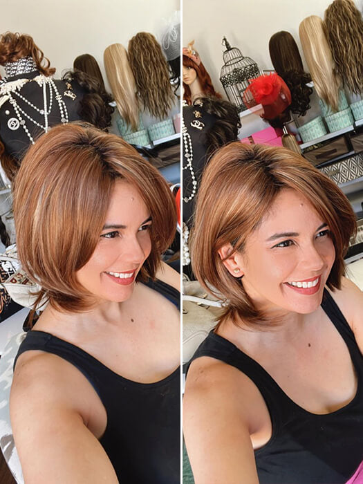 Medium Straight Side Part Layered Brown Synthetic Wig With Highlight By imwigs®