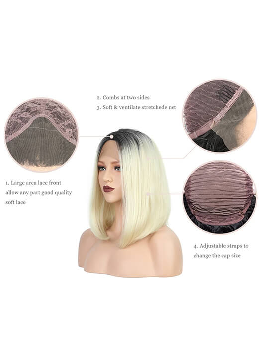 Medium Bob Wigs Straight Lace Front Synthetic Wigs With Roots By imwigs®
