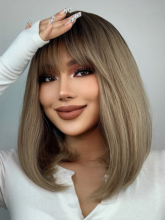 Beauty Medium Bob Wigs With Bangs Synthetic Wig By imwigs®