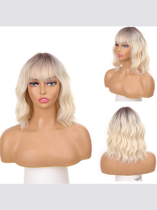 Collar-Length Wavy Wigs With Bangs Synthetic Wigs By imwigs®