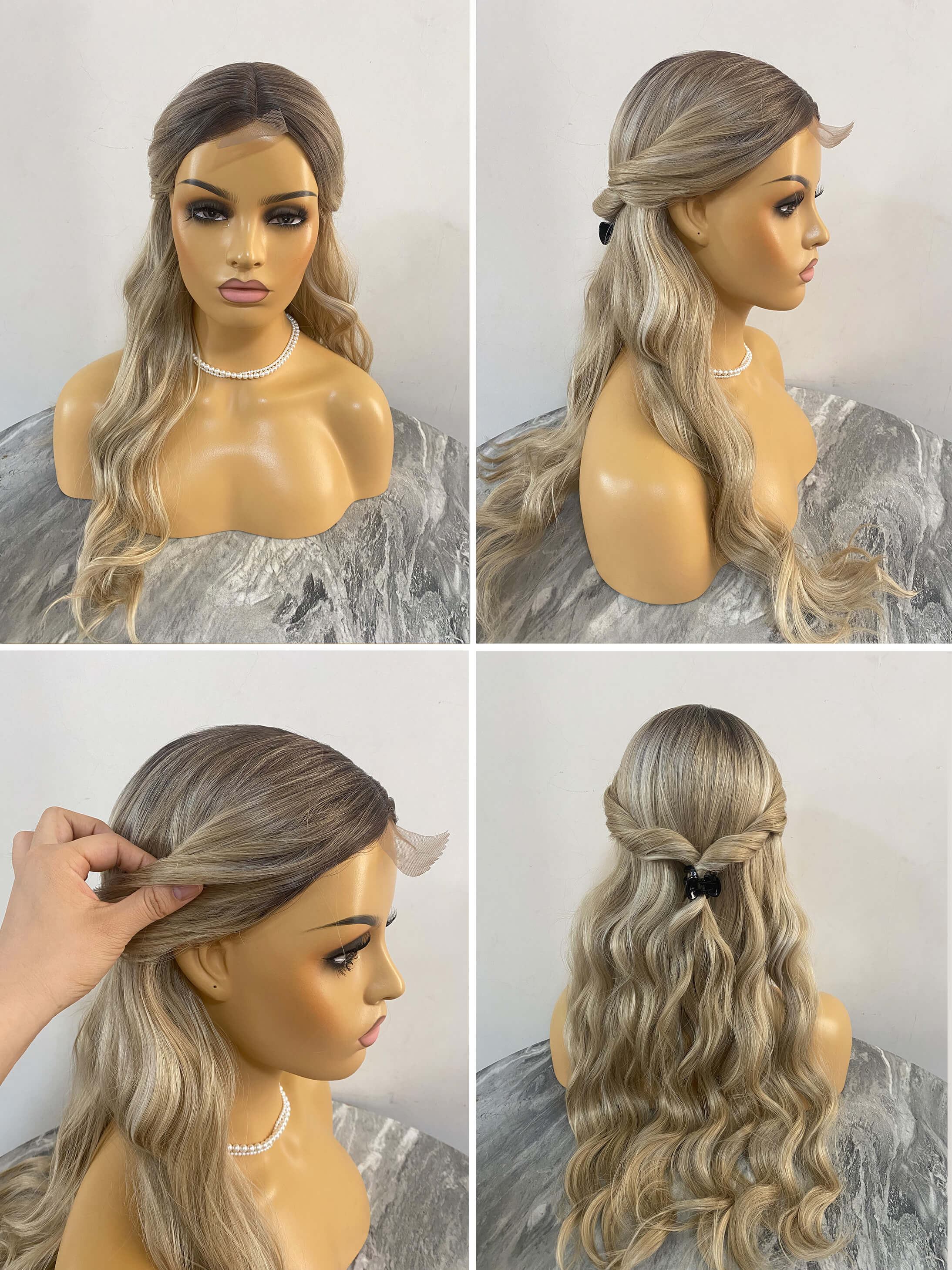24 Inch Long Ombre Blonde Highlighted Waved Lace Part Wig By imwigs®