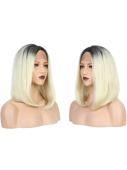 Medium Bob Wigs Straight Lace Front Synthetic Wigs With Roots By imwigs®