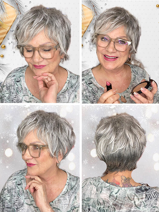 Short Spiky Gray Mixed Human Hair With Synthetic Wigs By imwigs®