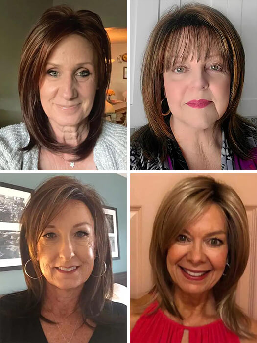 Medium Straight Side Part Layered Brown Synthetic Wig With Highlight By imwigs®