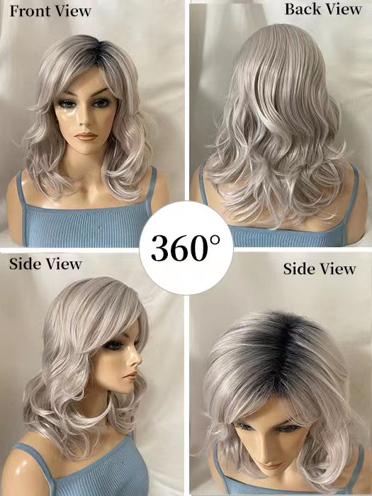Long Gray Wavy Synthetic Wig With Roots By imwigs®