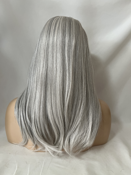 Salt&Pepper Long Straight Lace Part Synthetic Wig By imwigs®
