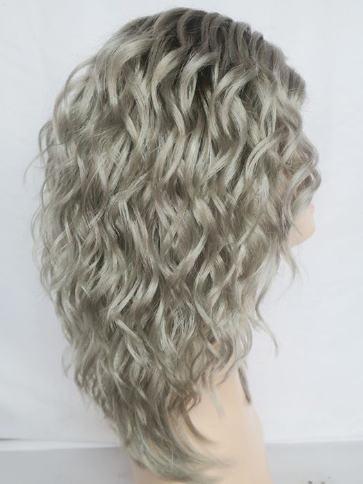 Sublime Middle Length Curly Silver Blonde Mono Part Synthetic Wig By imwigs®