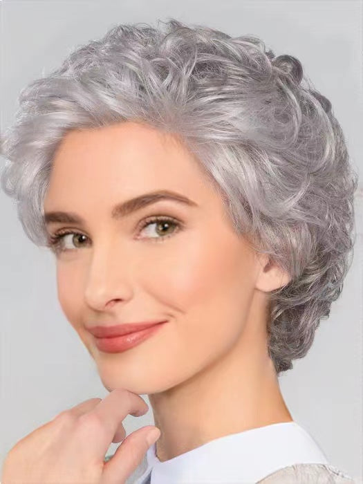 Power Short Curly Gray Synthetic Wig With Bangs By imwigs®