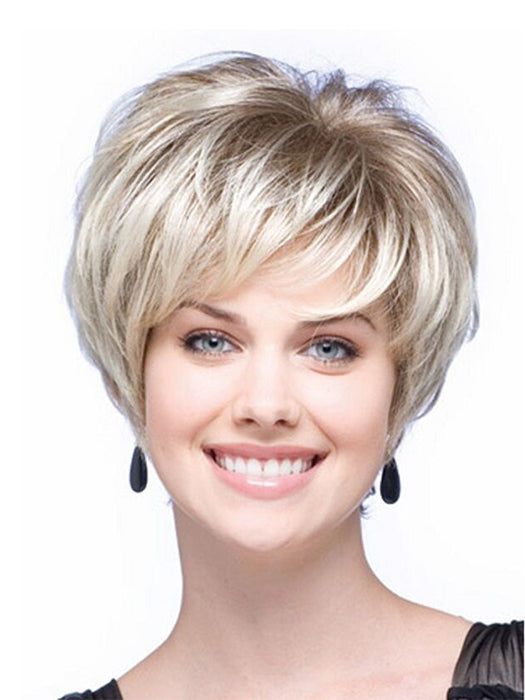 Short Spiky Bob Layered Platinum Straight Synthetic Wig By imwigs®