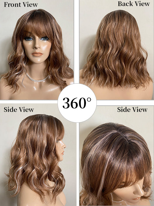 Newest Medium 13 Inch Wavy Synthetic Wig With Bangs By imwigs®