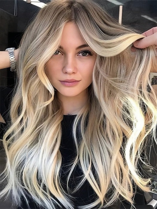 Ombre Long Wavy Blonde Synthetic Lace Front Wig By imwigs®