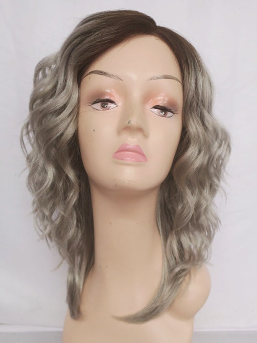 Sublime Middle Length Curly Silver Blonde Mono Part Synthetic Wig By imwigs®