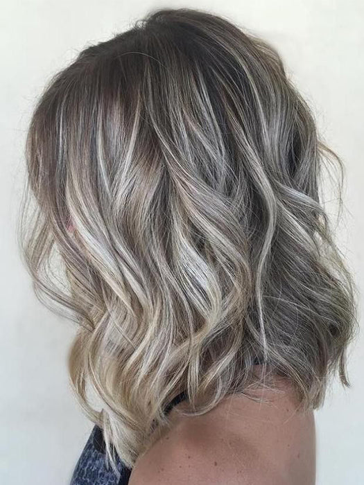 Balayage Short Grayish Blonde Wigs V Part Lace Synthetic Wigs By imwigs®