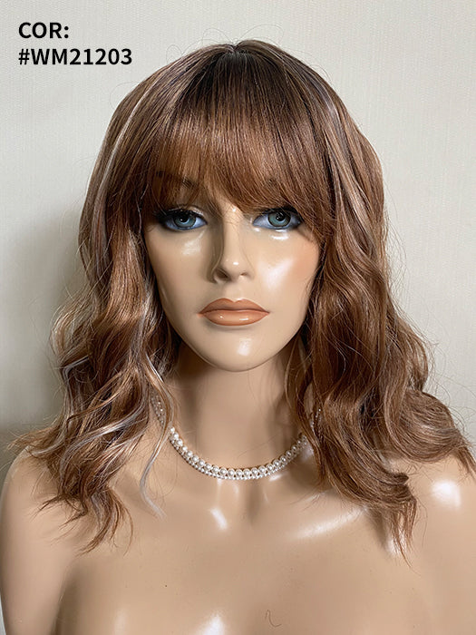 Newest Medium 13 Inch Wavy Synthetic Wig With Bangs By imwigs®