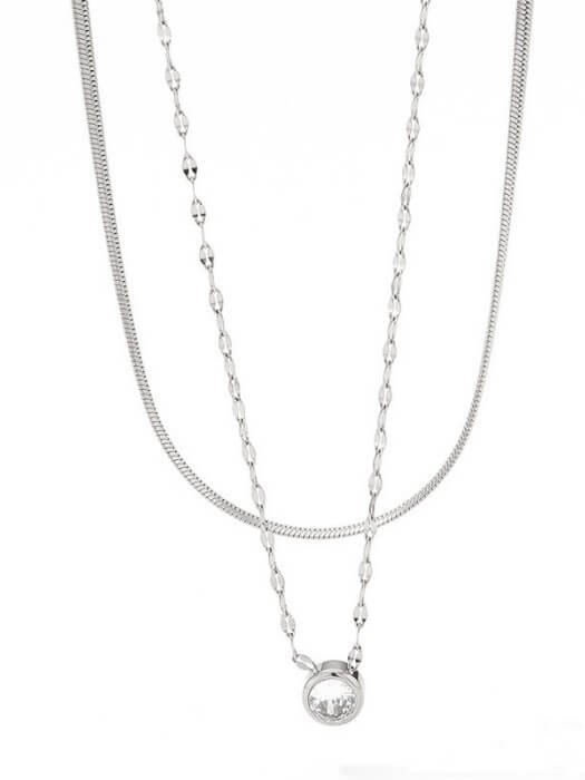 Stacked Stainless Steel Double Flat Snake Pendant Clavicle Necklace