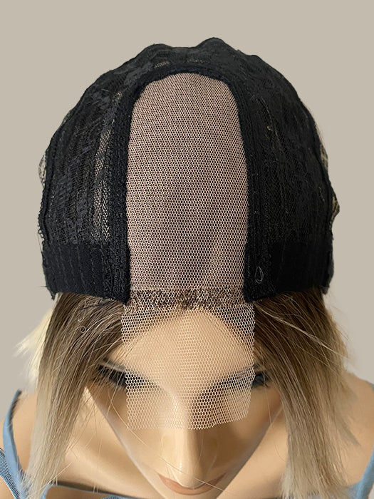 Comfortable Short Straight Blonde Wigs Lace Part Synthetic Wigs With Roots By imwigs®
