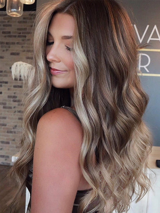 24 Inch Long Ombre Blonde Highlighted Waved Lace Part Wig By imwigs®