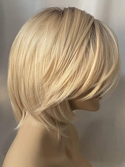 Short 10 Inch Straight Bob Blonde Synthetic Wig With Roots By imwigs®
