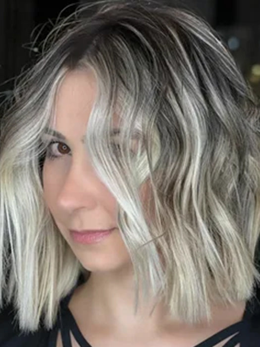 Balayage Short Grayish Blonde Wigs V Part Lace Synthetic Wigs By imwigs®