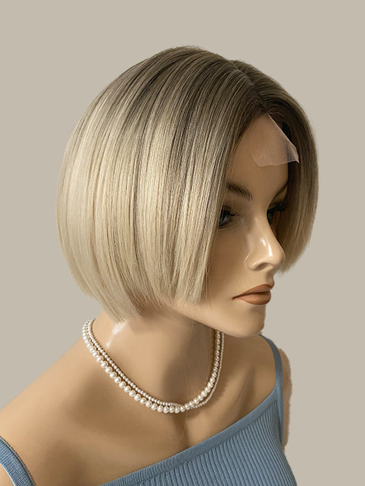 Comfortable Short Straight Blonde Wigs Lace Part Synthetic Wigs With Roots By imwigs®
