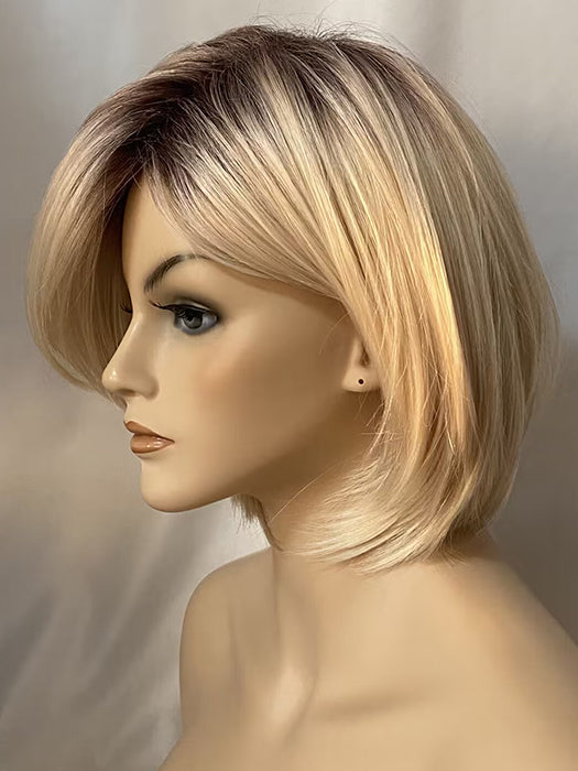 Short 10 Inch Straight Bob Blonde Synthetic Wig With Roots By imwigs®