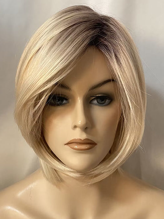 Short 10 Inch Straight Bob Blonde Synthetic Wig With Roots By imwigs®
