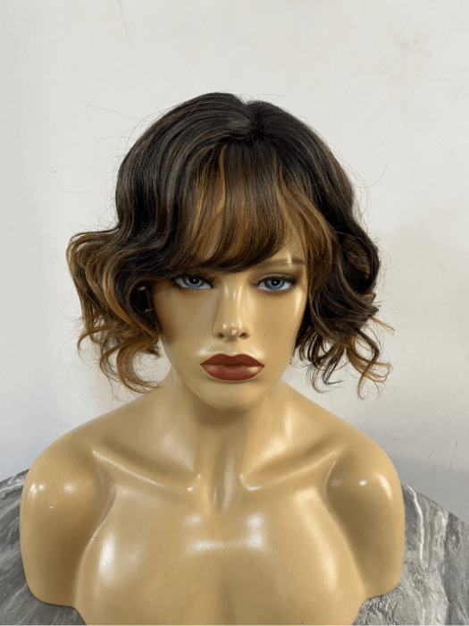 Short Length (12 Inch) Curly Bob Mixed Brown Synthetic Wig By imwigs®