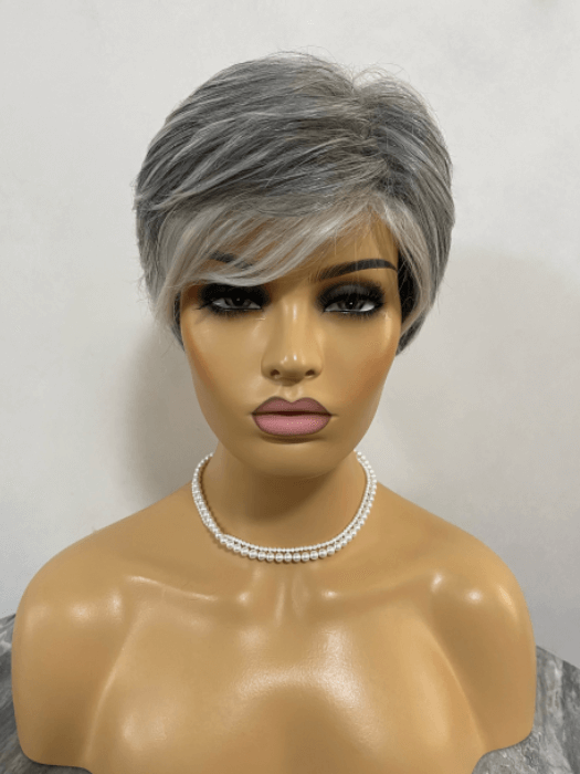 Short Spiky Gray Mixed Human Hair With Synthetic Wigs By imwigs