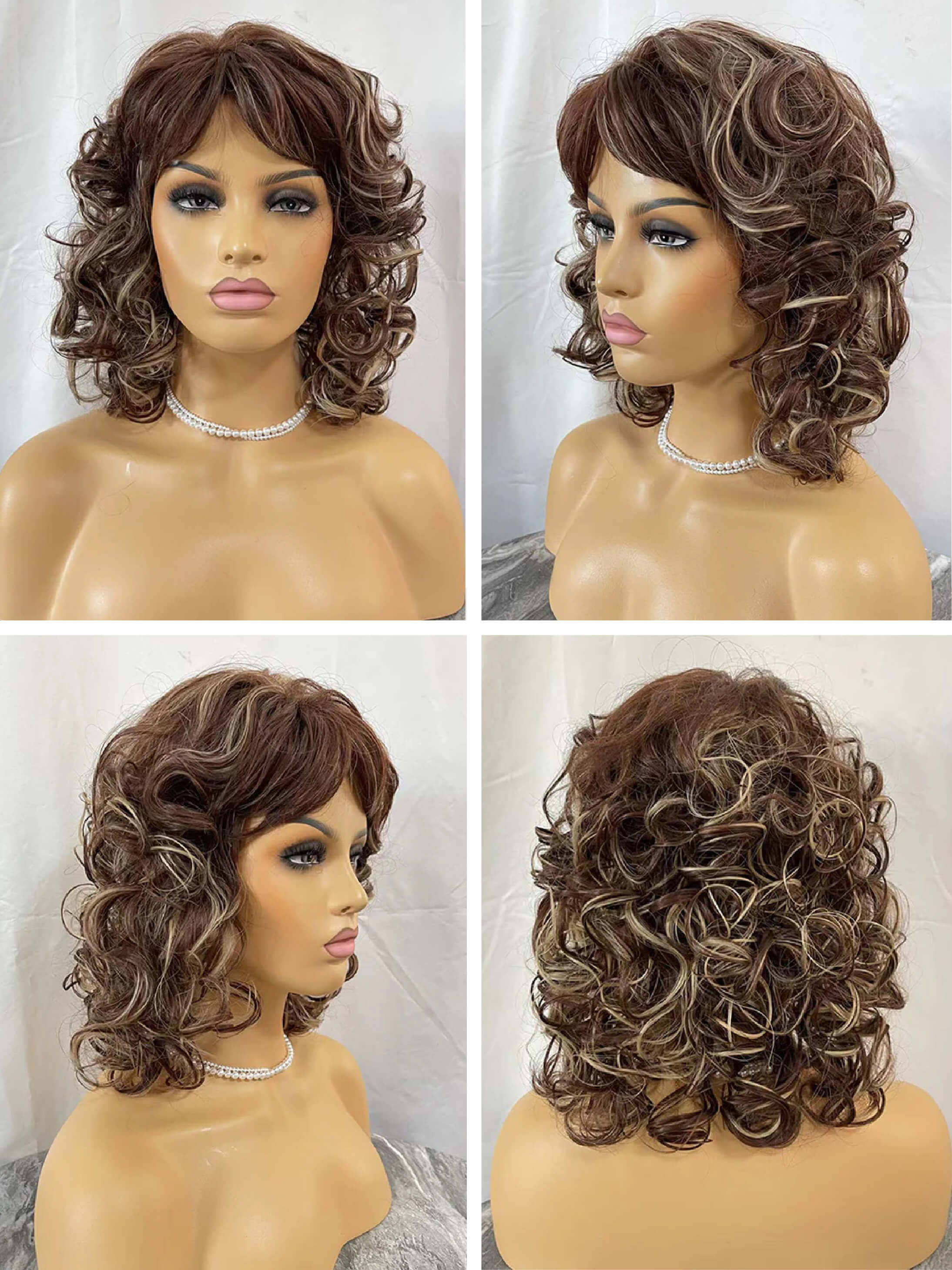 Shoulder Length Cut Spiral Curls Synthetic Wigs With Bangs By imwigs®