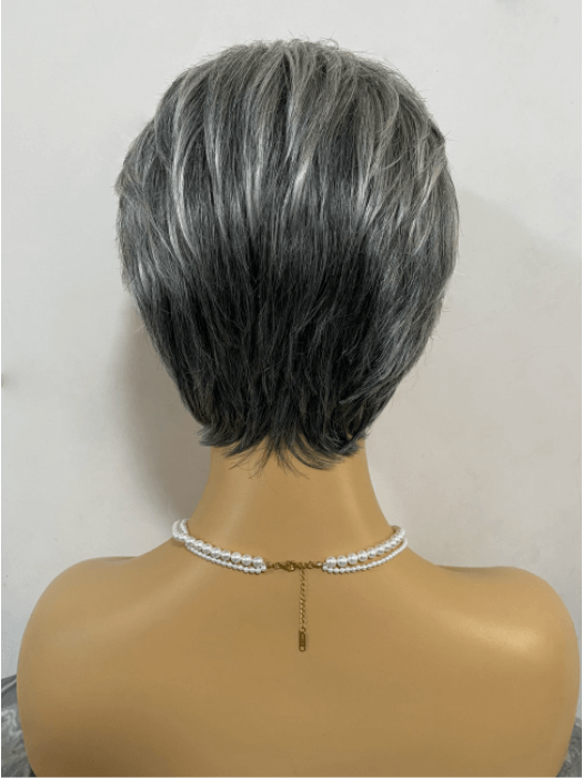 Short Spiky Gray Mixed Human Hair With Synthetic Wigs By imwigs®