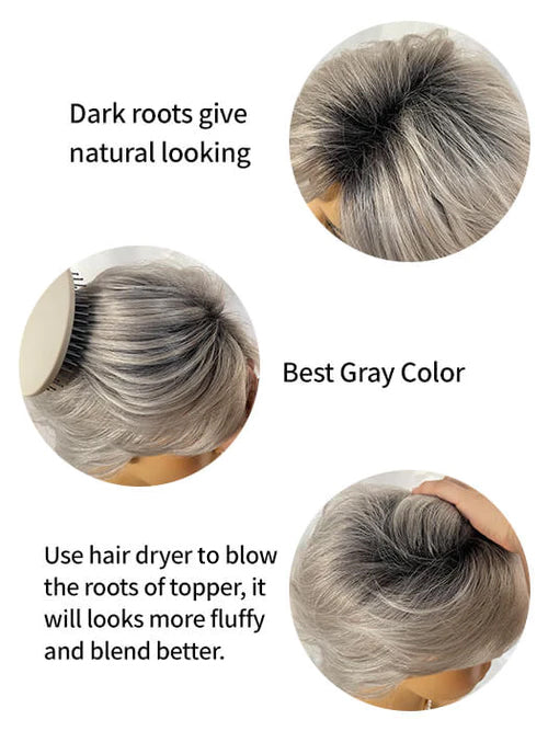 Short Gray Layered Synthetic Wigs With Roots By imwigs®